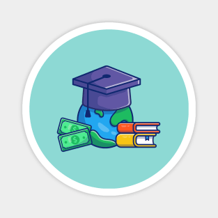 Scholarship, World, Graduation Cap, Money And Book Cartoon Magnet